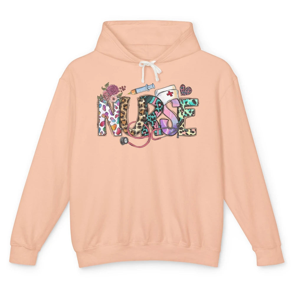 Nurse Life Nursing Registered Therapist Leopard Flower Boho Unisex Lightweight Hoodie