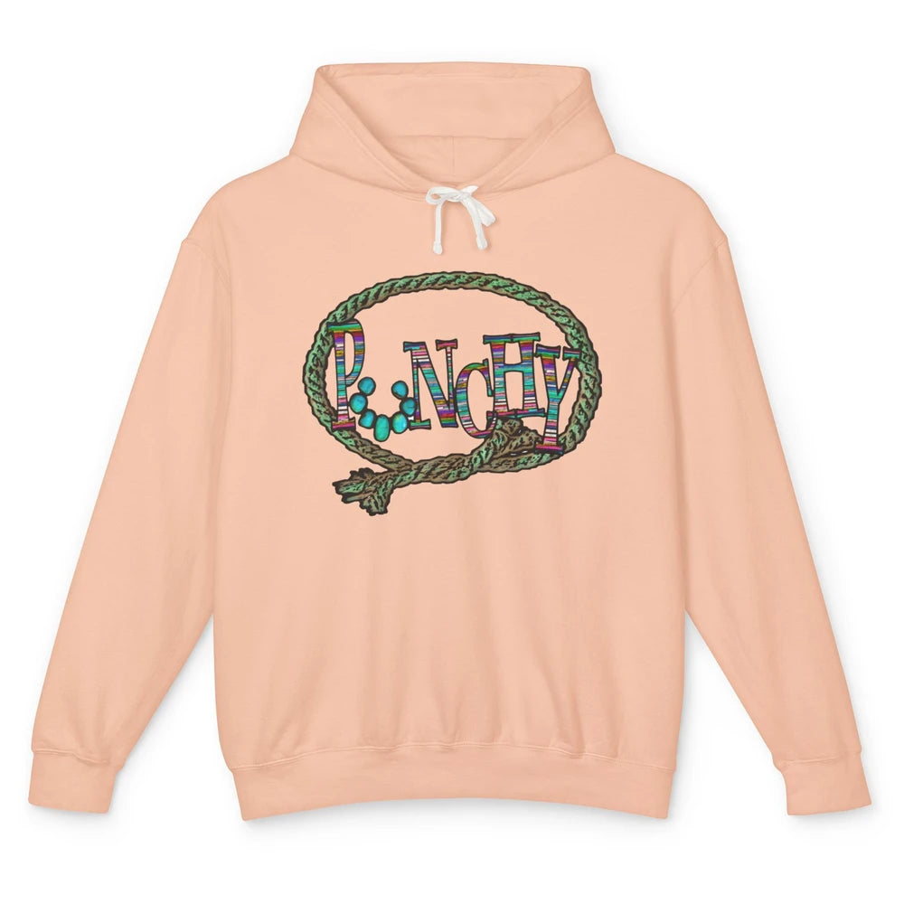 Retro Cowgirl Punchy Cowhide Turquoise Lasso Western Cowboy Unisex Lightweight Hoodie