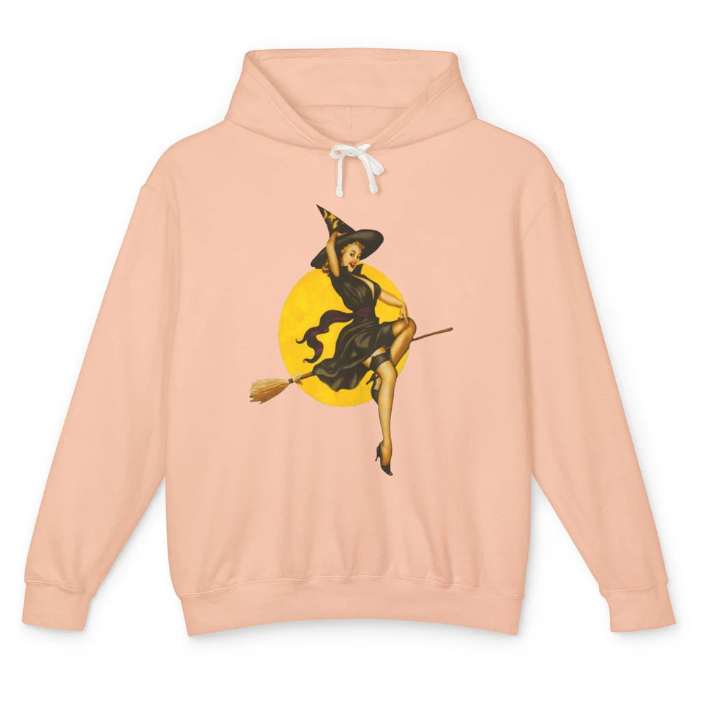 Pin Up Vintage Witch Pastel Witchcraft Halloween Spooky Goth Unisex Lightweight Hoodie