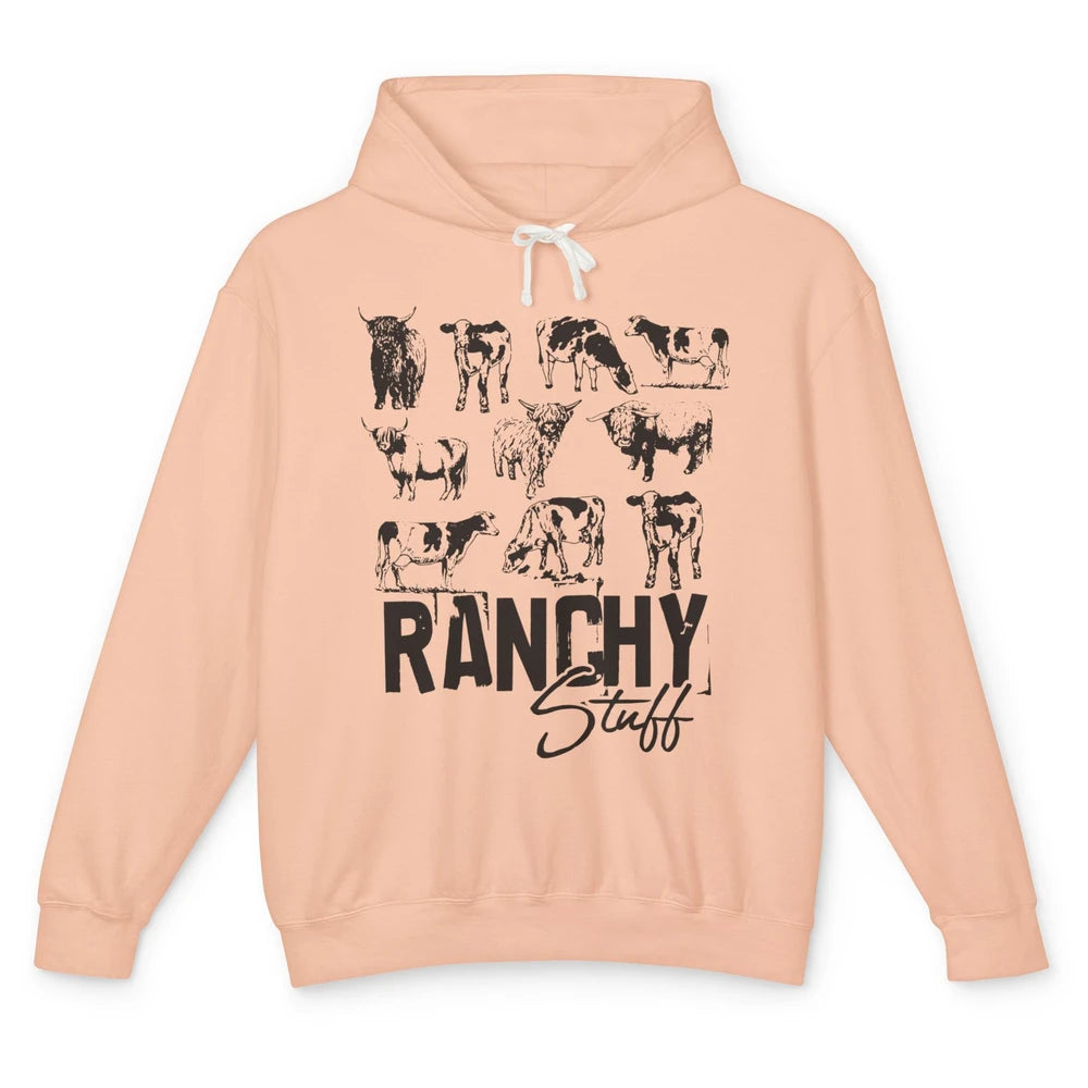 Retro Highland Cow Heifer Ranchy Stuff Western Country Gift Unisex Lightweight Hoodie