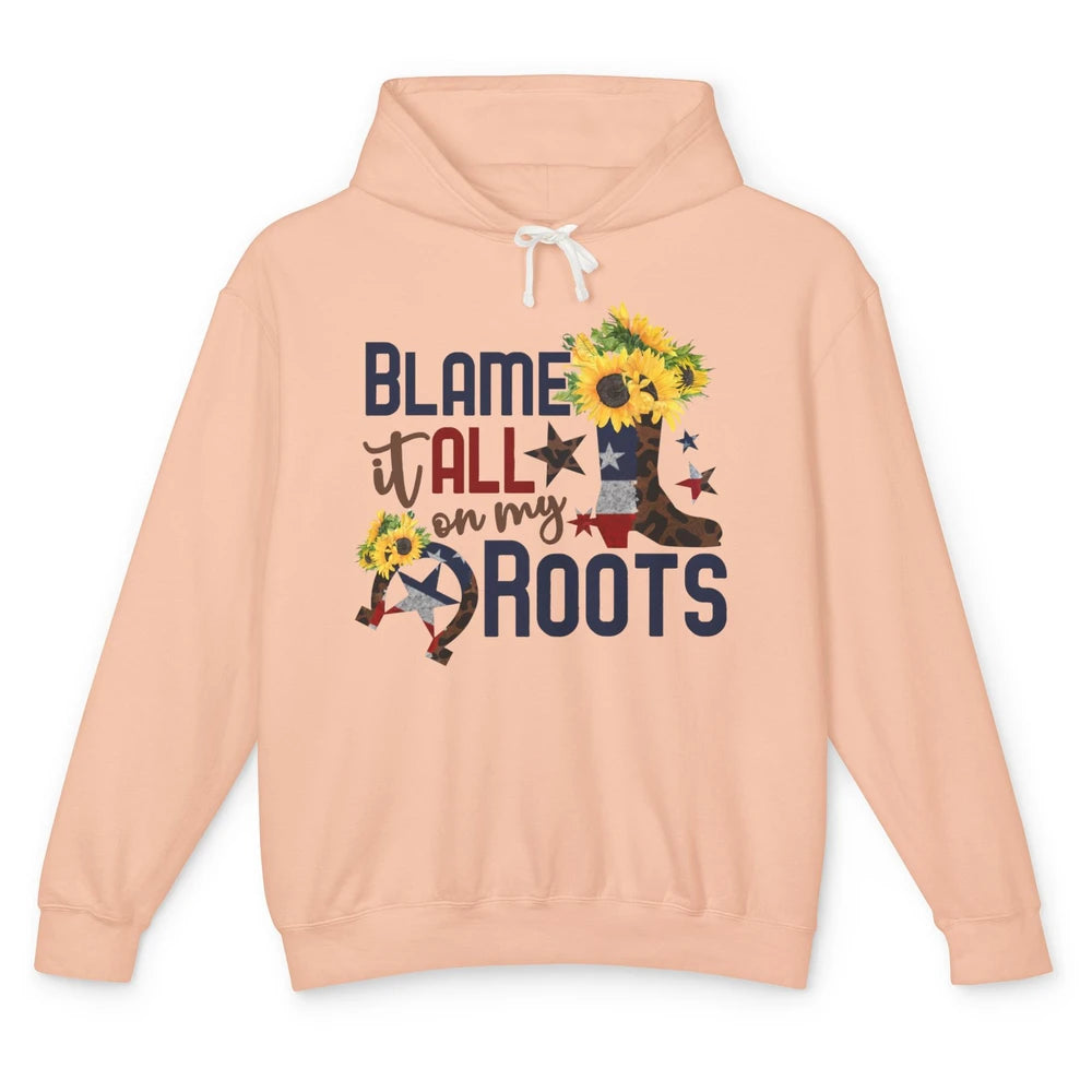 Retro Cowgirl Boot Blame It All On My Boot US Flag Sunflower Unisex Lightweight Hoodie
