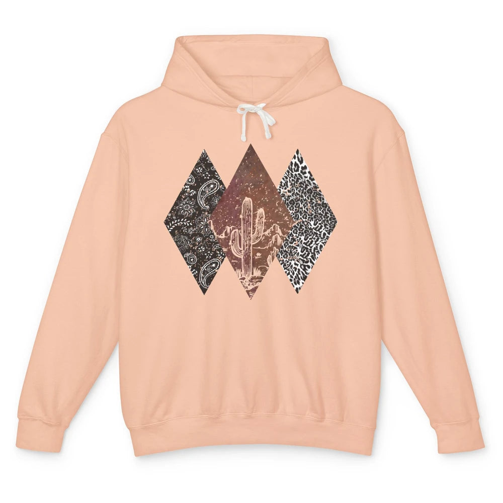 Retro Leopard Desert Cactus Sunset Western Country Cowgirl Unisex Lightweight Hoodie
