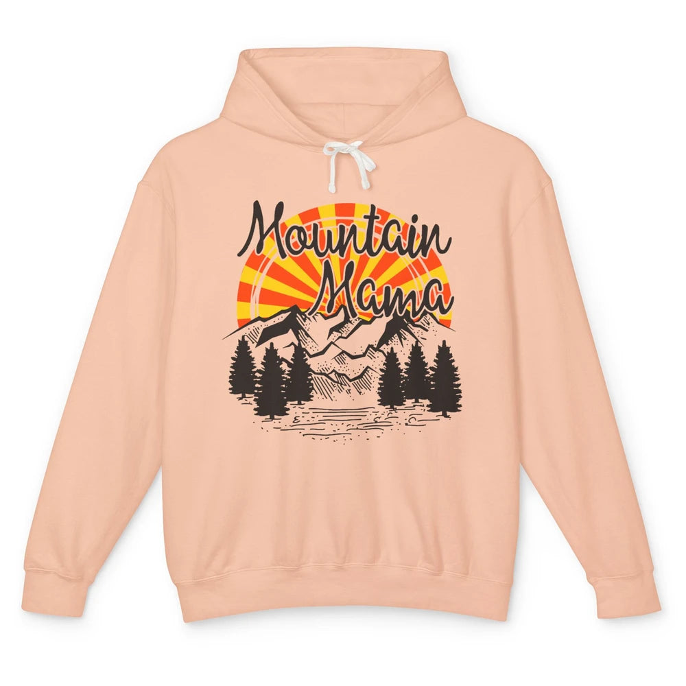 Retro Rainbow Sunset Mountain Mama Hiking Mom Climbing Unisex Lightweight Hoodie