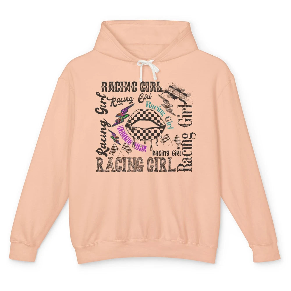 Racing Girl Lips It's Race Day Race Flag Race Lips Girl Gift Unisex Lightweight Hoodie