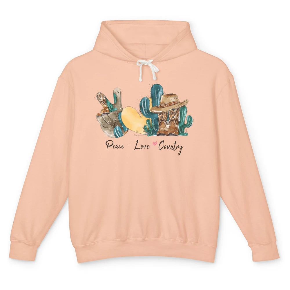 Retro Cactus Peace Love Country Cowgirl Hat Midwest Girl Unisex Lightweight Hoodie