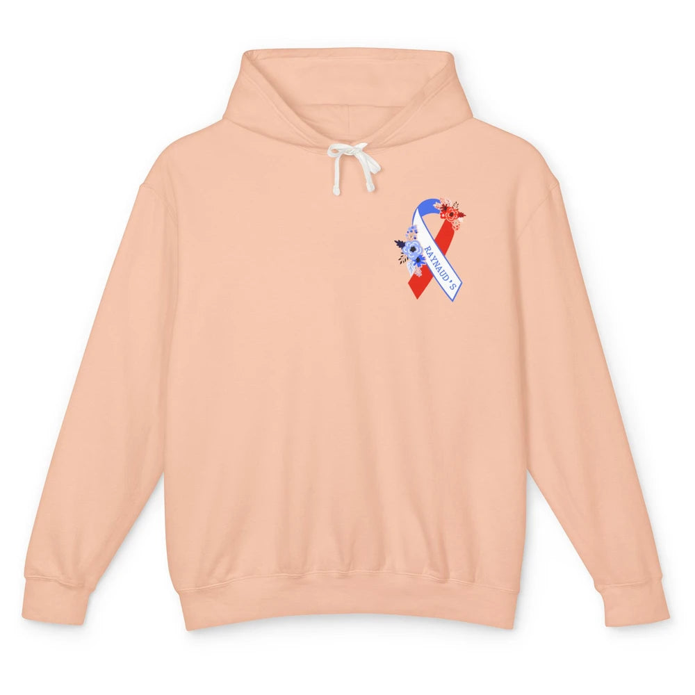 Raynaud's Syndrome Awareness Support Floral Red Blue Ribbon Unisex Lightweight Hoodie
