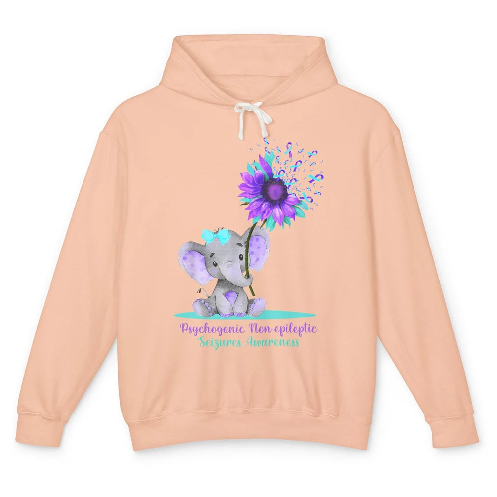 PNES Awareness Purple Teal Ribbon Sunflower Baby Elephant Unisex Lightweight Hoodie