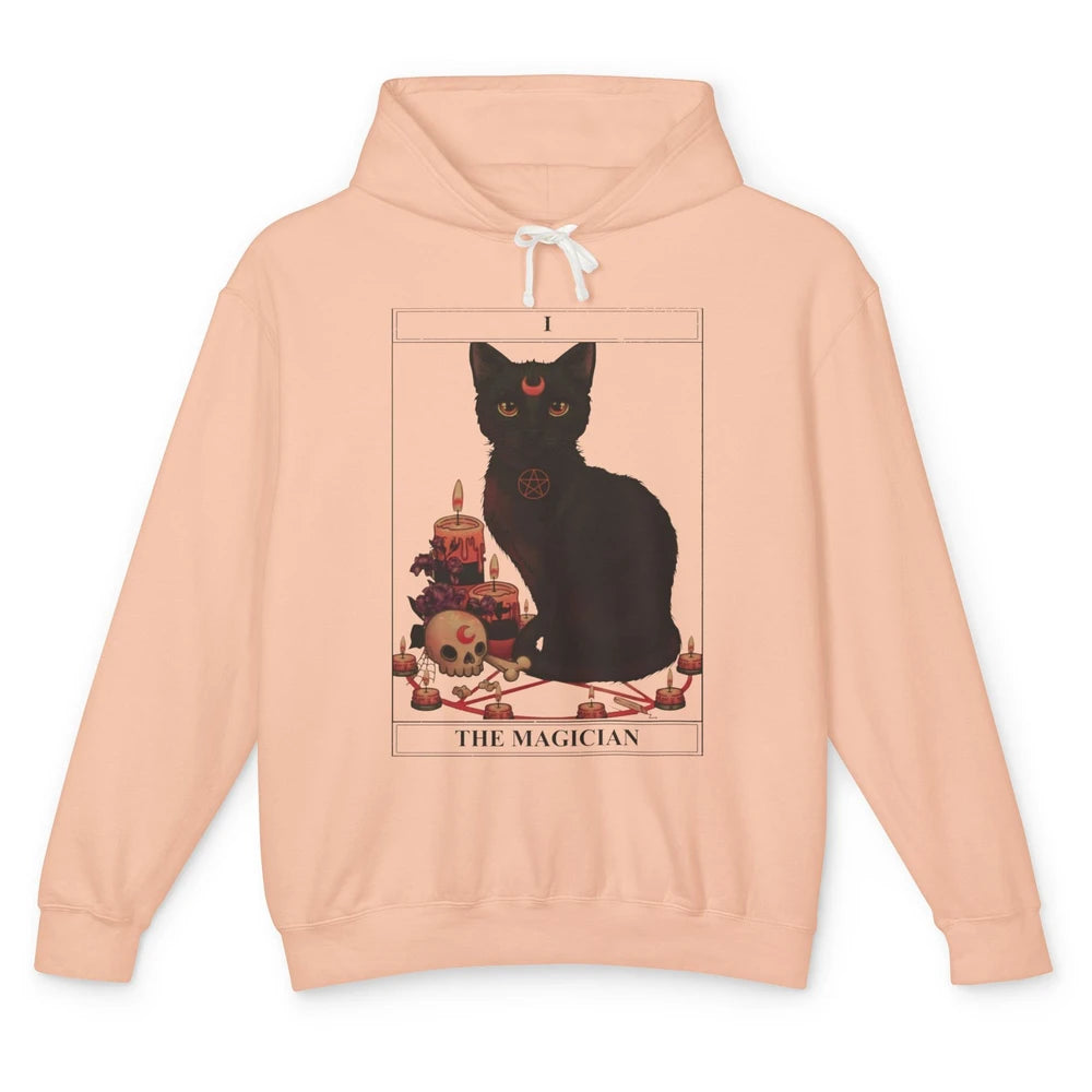 Retro Halloween Gothic Cat The Magician Tarot Witchcraft Unisex Lightweight Hoodie