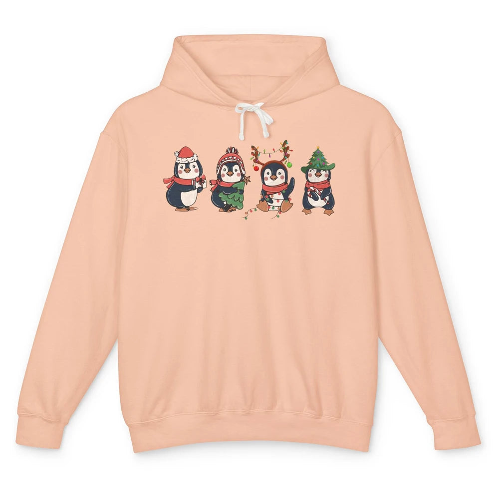 Penguin Merry Christmas Cute Penguin Xmas Lights Winter Unisex Lightweight Hoodie