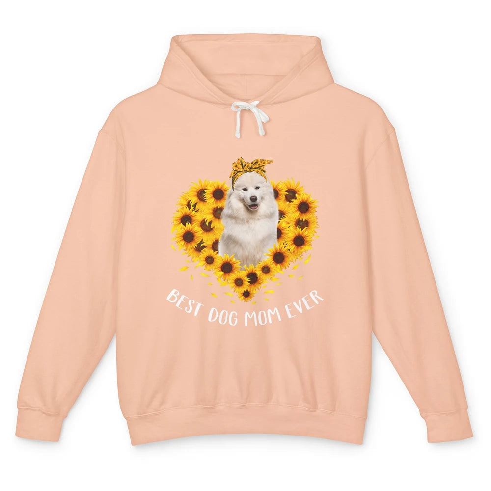 Retro Best Samoyed Dog Mom Ever Mother Puppy Sunflower Heart Unisex Lightweight Hoodie