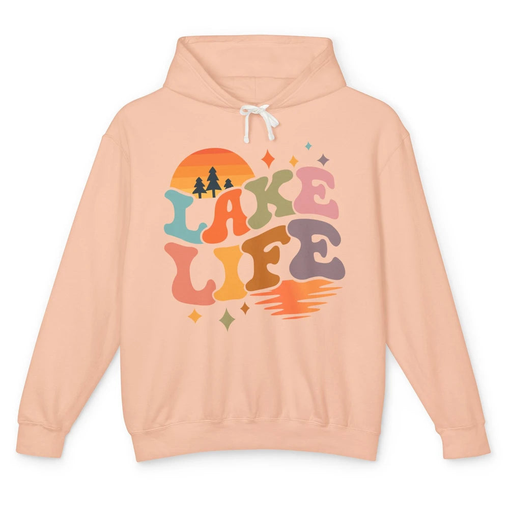Retro Lake Life Vintage Lake Sunrise Boating Summer Trip Unisex Lightweight Hoodie