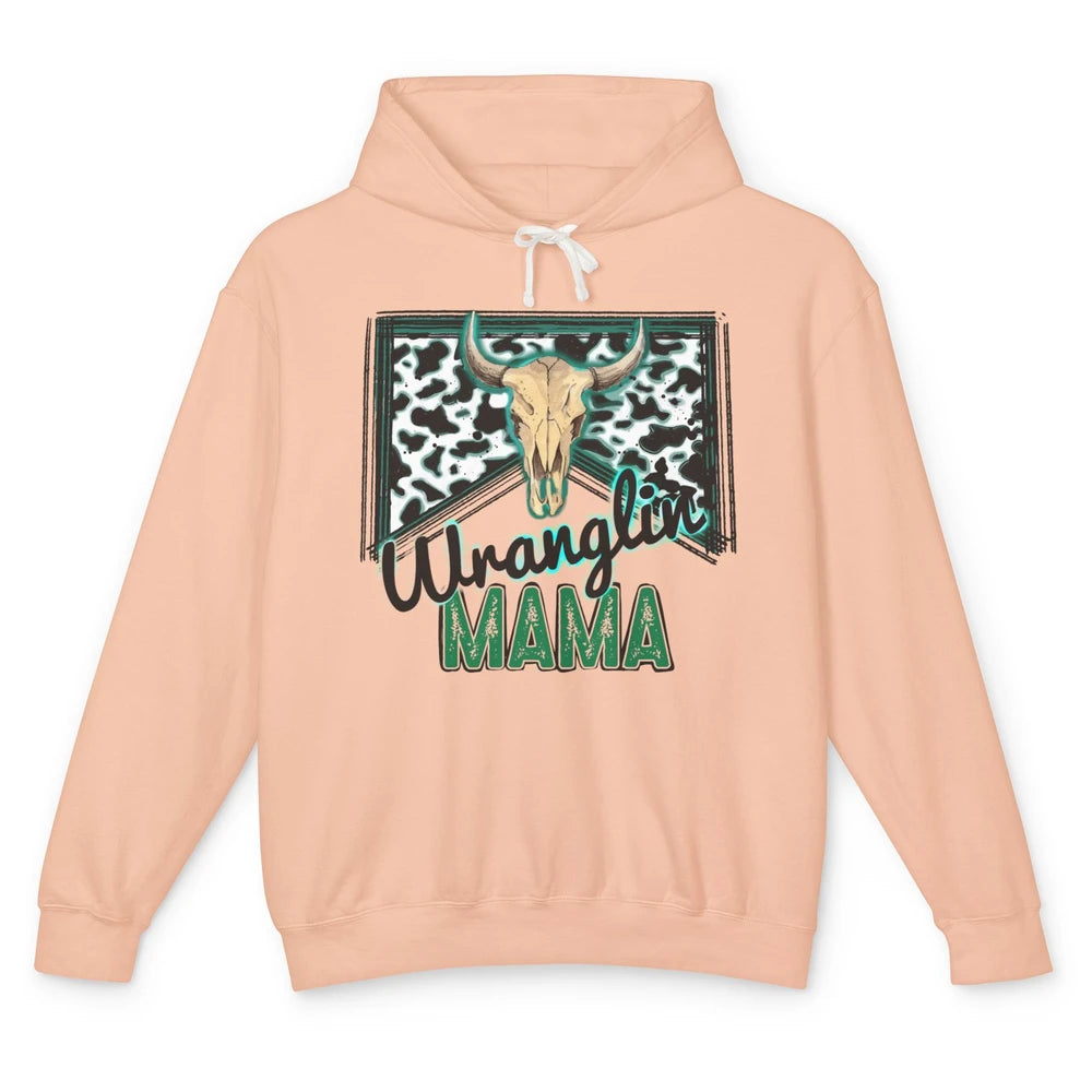 Retro Cowhide Bull Skull Wrangling Mama Western Country Girl Unisex Lightweight Hoodie