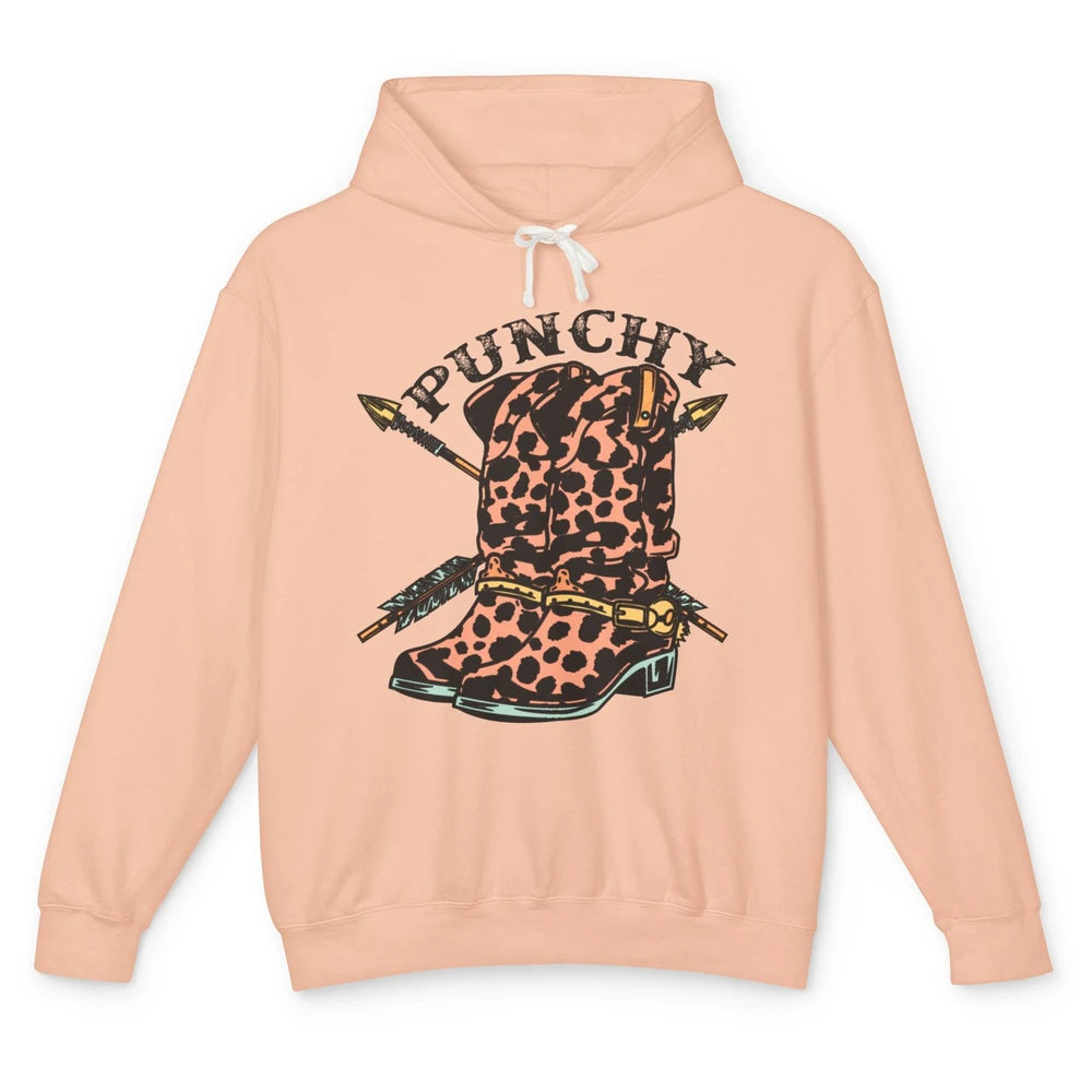 Retro Cowgirl Boots Leopard Punchy Western Country Cowboy Unisex Lightweight Hoodie