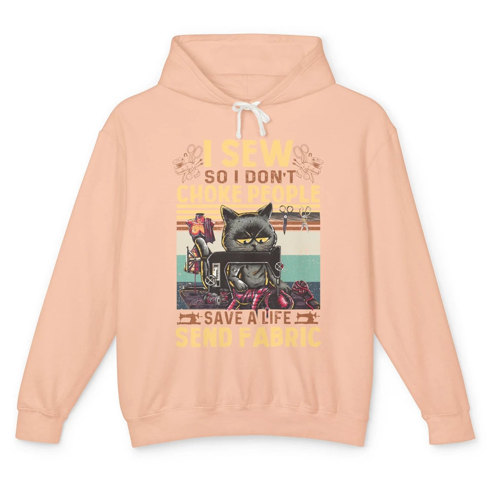 Retro Black Cat I Sew So I Dont Choke People Sewing Quilting Unisex Lightweight Hoodie