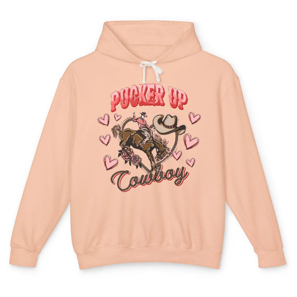 Retro Cowboy Horsing Pucker Up Cowboy Western Valentines Day Unisex Lightweight Hoodie