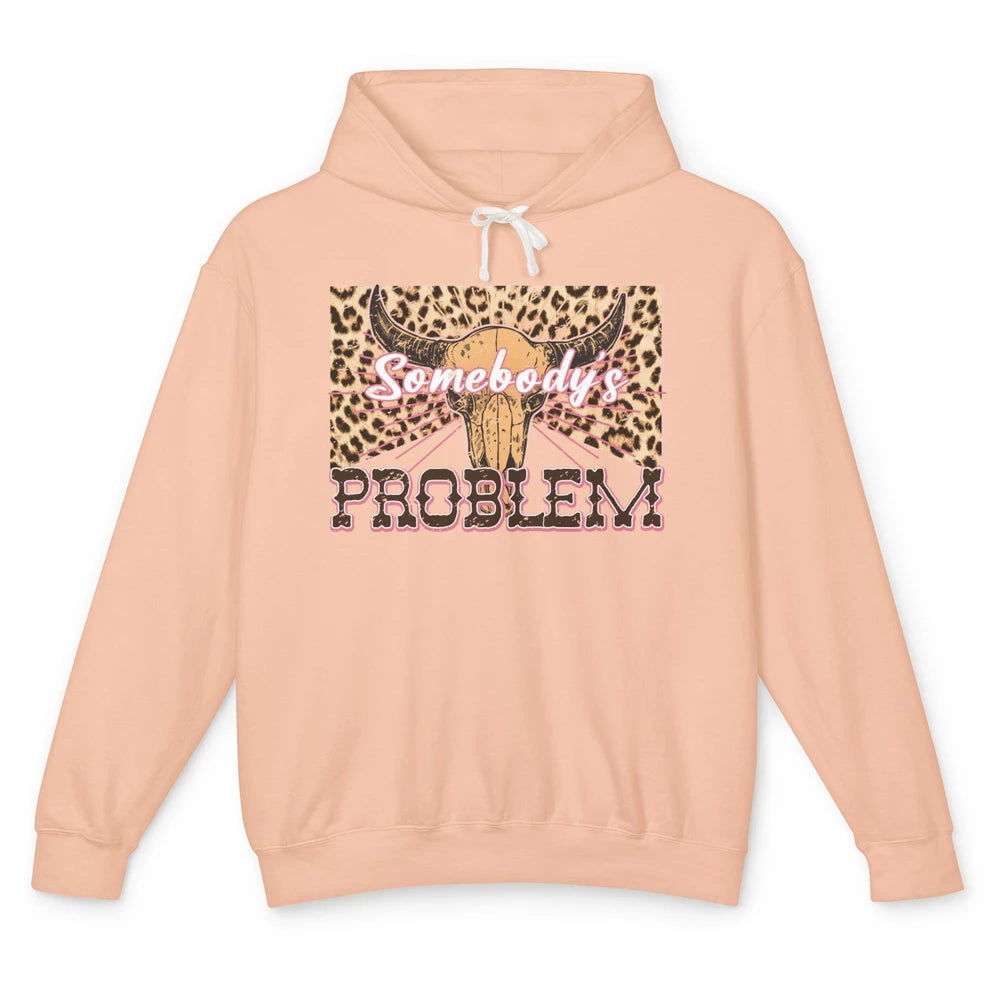 Retro Leopard Boho Bull Skull Somebody's Problem Western Unisex Lightweight Hoodie