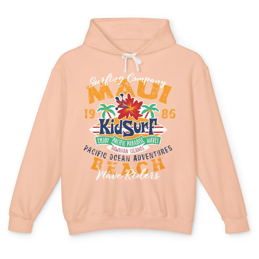 Retro Maui Island 1986 Hawaii Kid Surfing Pacific Paradise Unisex Lightweight Hoodie