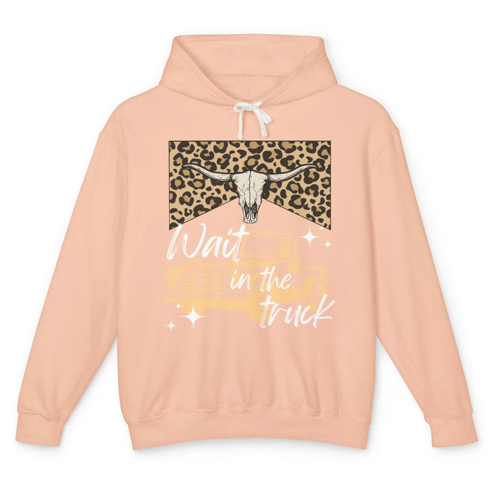 Retro Leopard Bull Skull Wait In The Truck Western Country Unisex Lightweight Hoodie