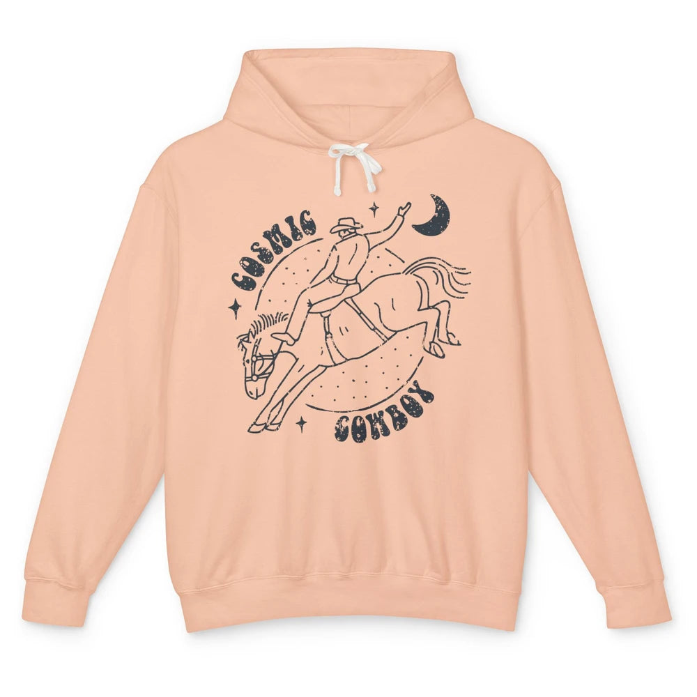 Retro Cowboy Riding Cosmic Cowboy Western Country Cowgirl Unisex Lightweight Hoodie