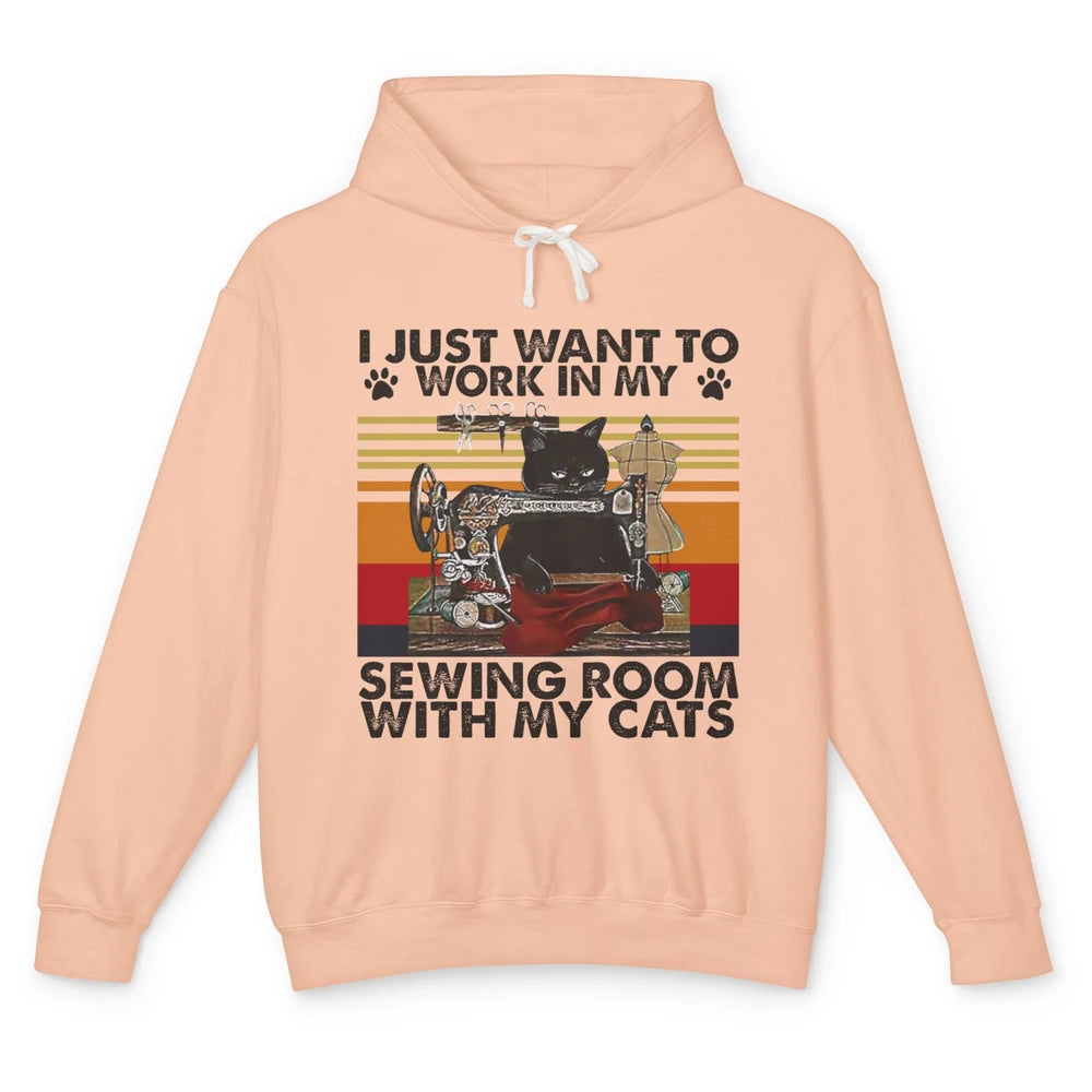 Retro I Just Want To Work In My Sewing Room With My Cats Unisex Lightweight Hoodie