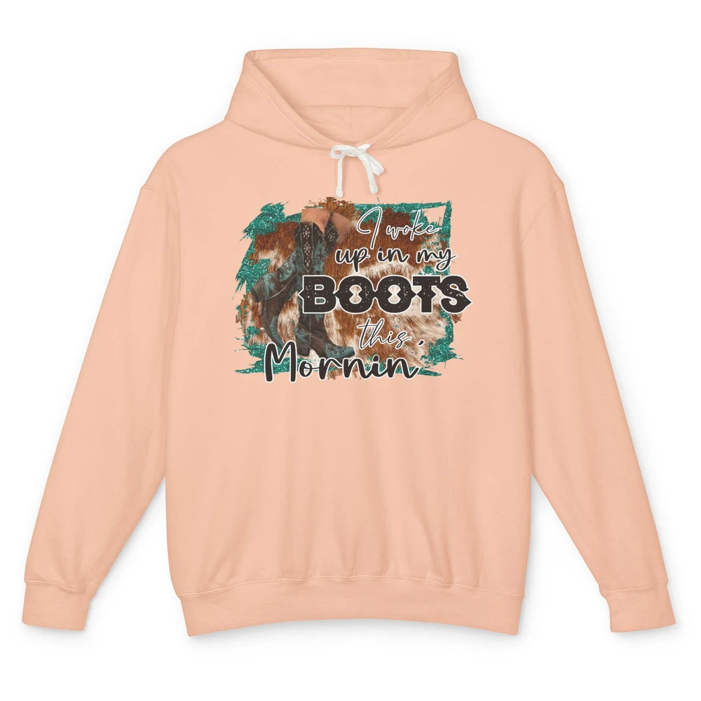 Retro Cowgirl Boots I Woke Up In My Boot Western Cowboy Gift Unisex Lightweight Hoodie
