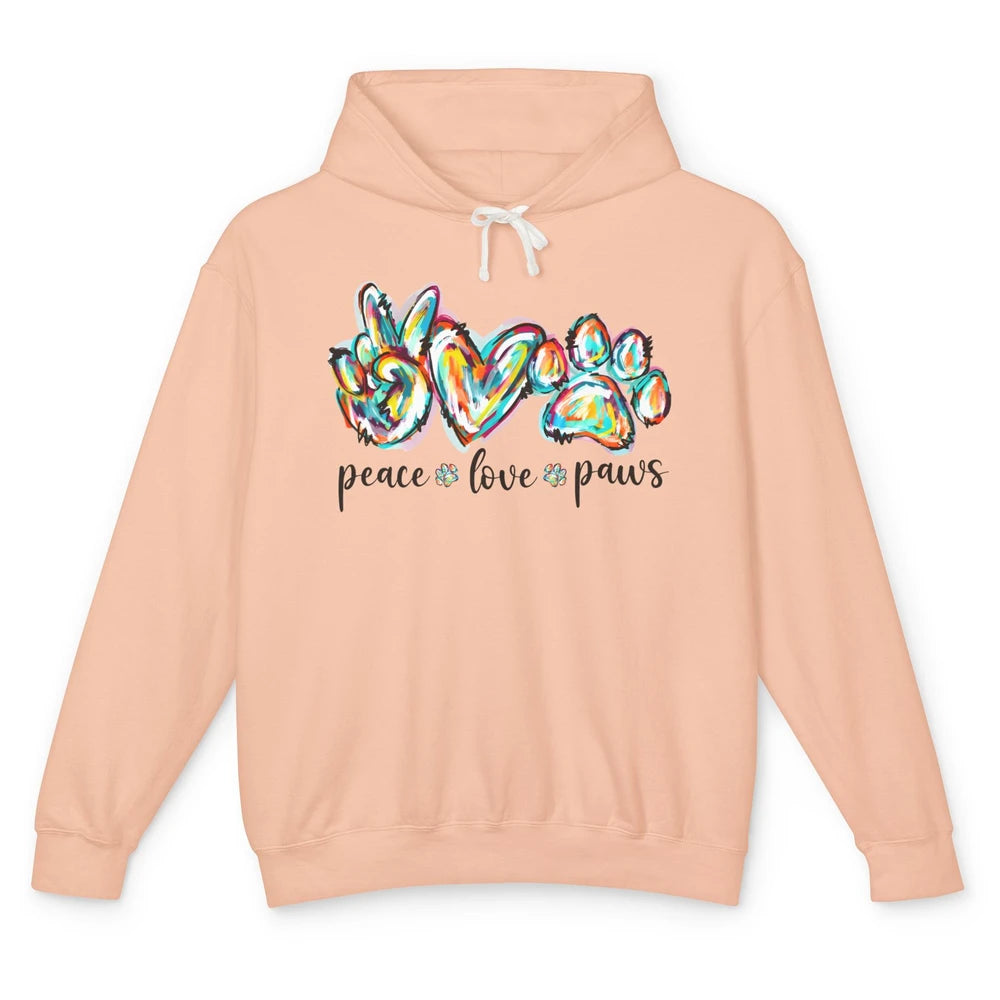 Peace Love Paws Cute Dog Cat Pet Mom Boho Rainbow Fur Lovers Unisex Lightweight Hoodie