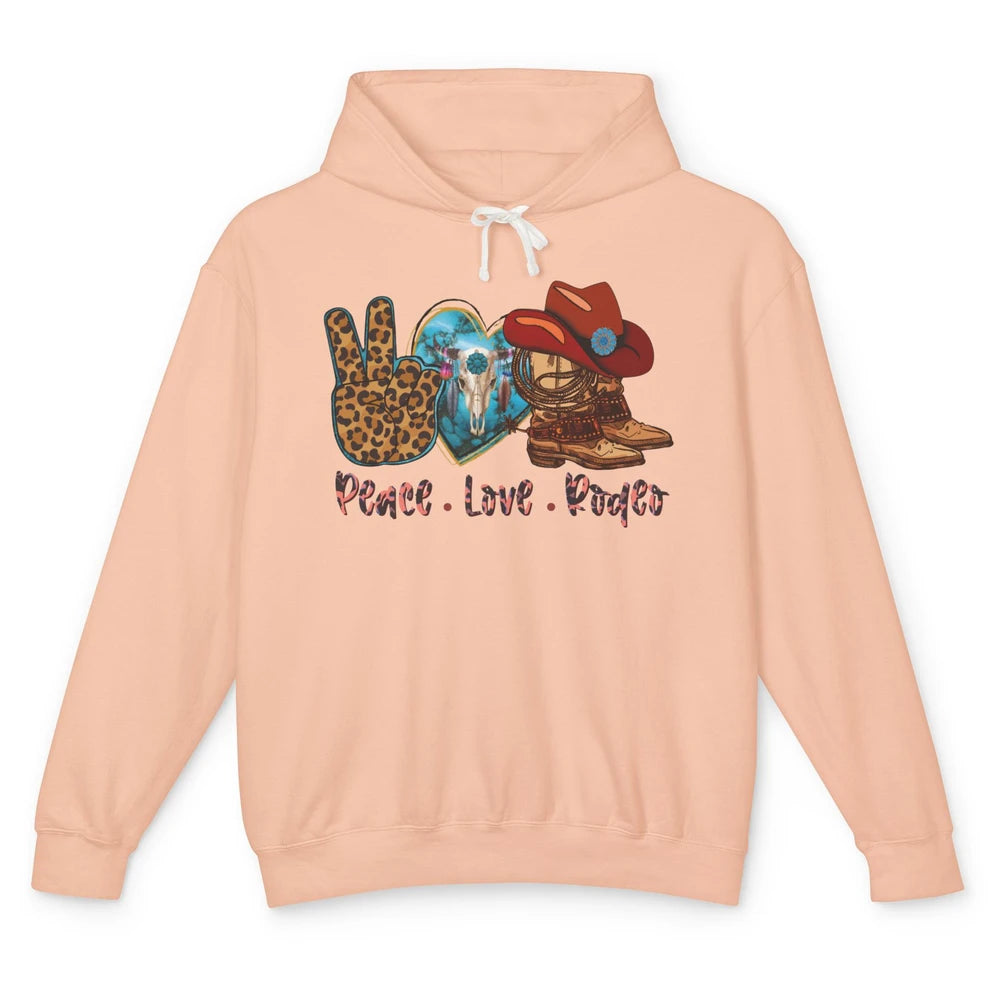 Retro Peace Love Rodeo Cowboy Boots And Hat Western Country Unisex Lightweight Hoodie