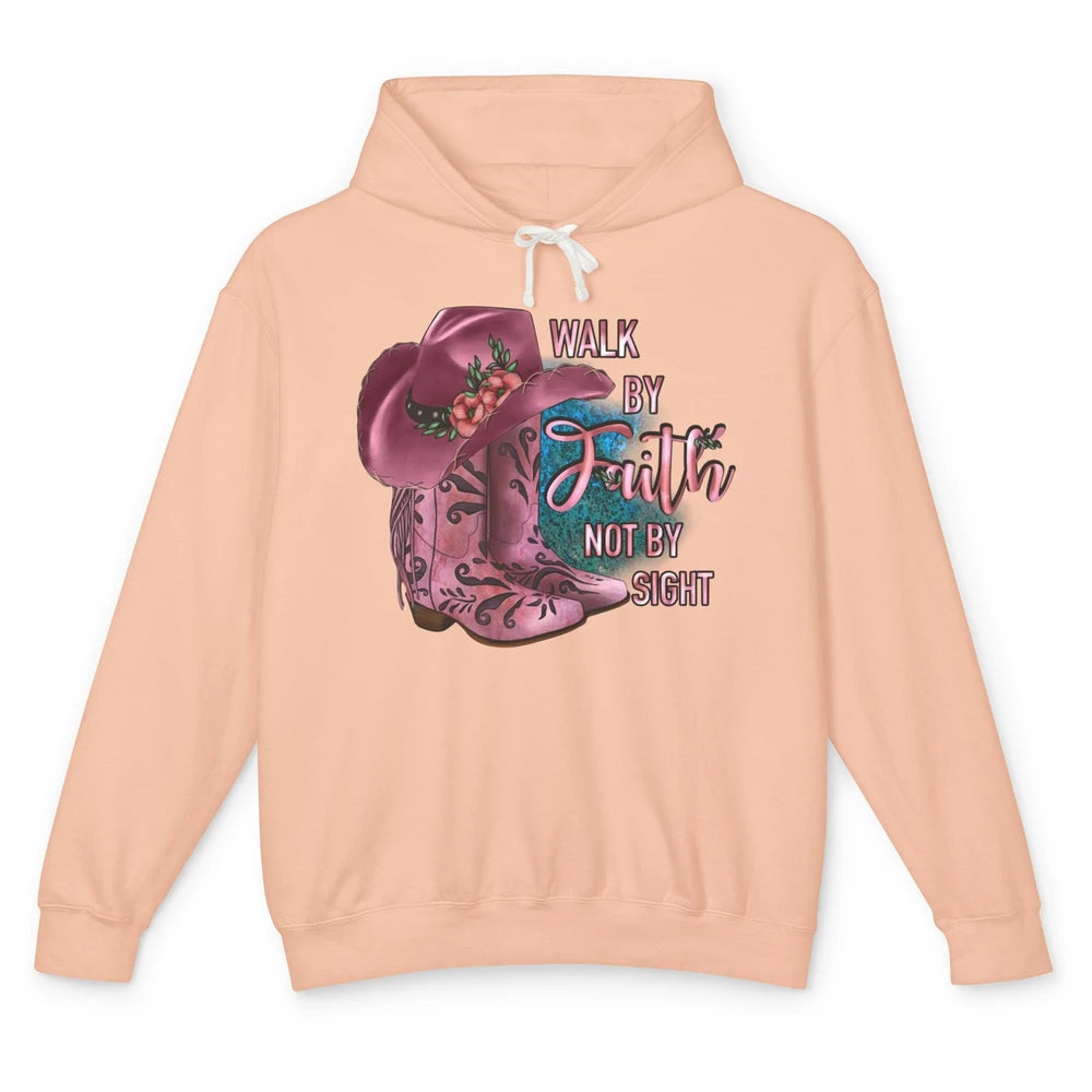 Retro Cowboy Boot Walk By Faith Not By Sight Western Cowgirl Unisex Lightweight Hoodie