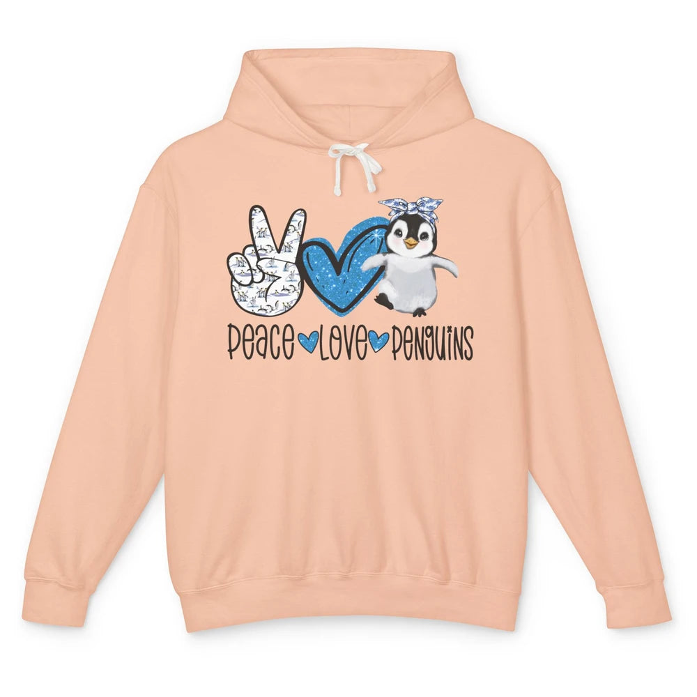 Peace Love Penguins With Headband Baby Penguins Lovers Gift Unisex Lightweight Hoodie