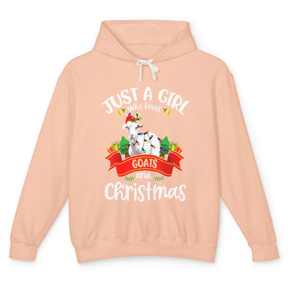 Merry Christmas Just Girl Loves Goat And Xmas Tree Lights Unisex Lightweight Hoodie