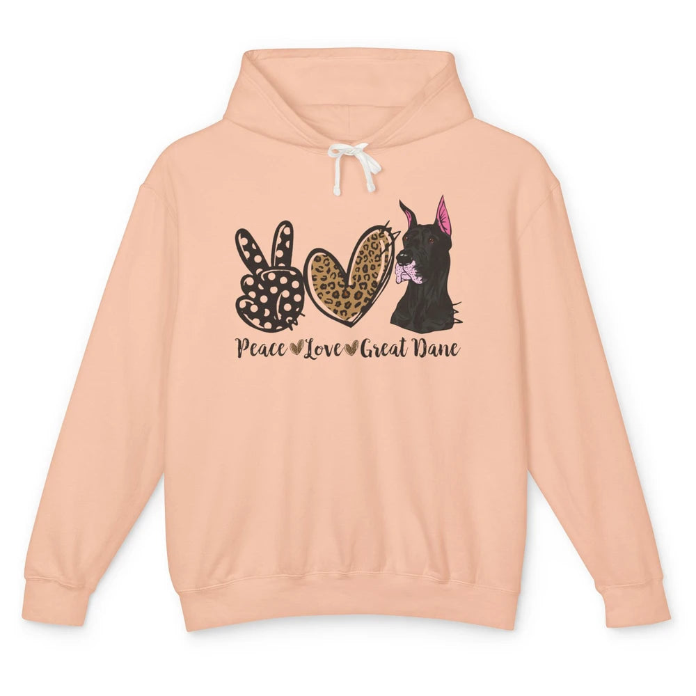 Peace Love Great Dane Dog Mom Dad Great Dane Lovers Leopard Unisex Lightweight Hoodie