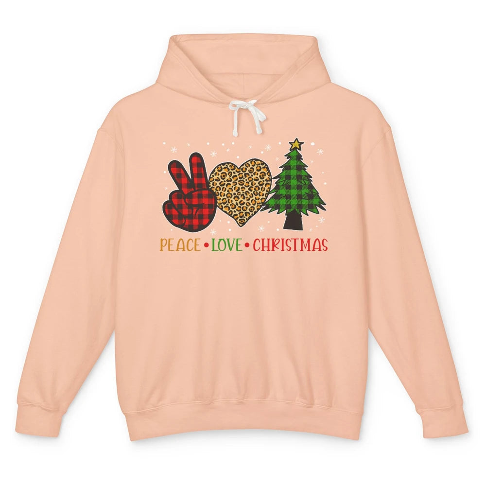 Peace Love Christmas Cute Christmas Heart Plaid Xmas Gift Unisex Lightweight Hoodie