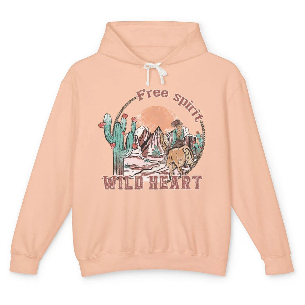 Free Spirit Wild Heart Cowgirl Western Country Happy Valentine's Day Rodeo Horseback Vintage Cactus Texas Horse Rider Howdy Unisex Lightweight Hoodie