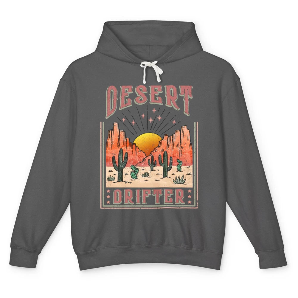 Retro Desert Cactus Sunset Desert Drifter Western Country Unisex Lightweight Hoodie