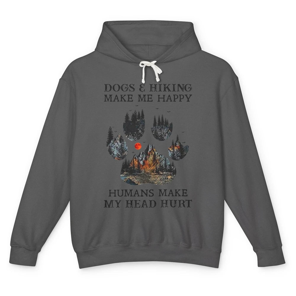Retro Mountain Dogs & Hiking Make Me Happy Dogs Paws Camping Unisex Lightweight Hoodie