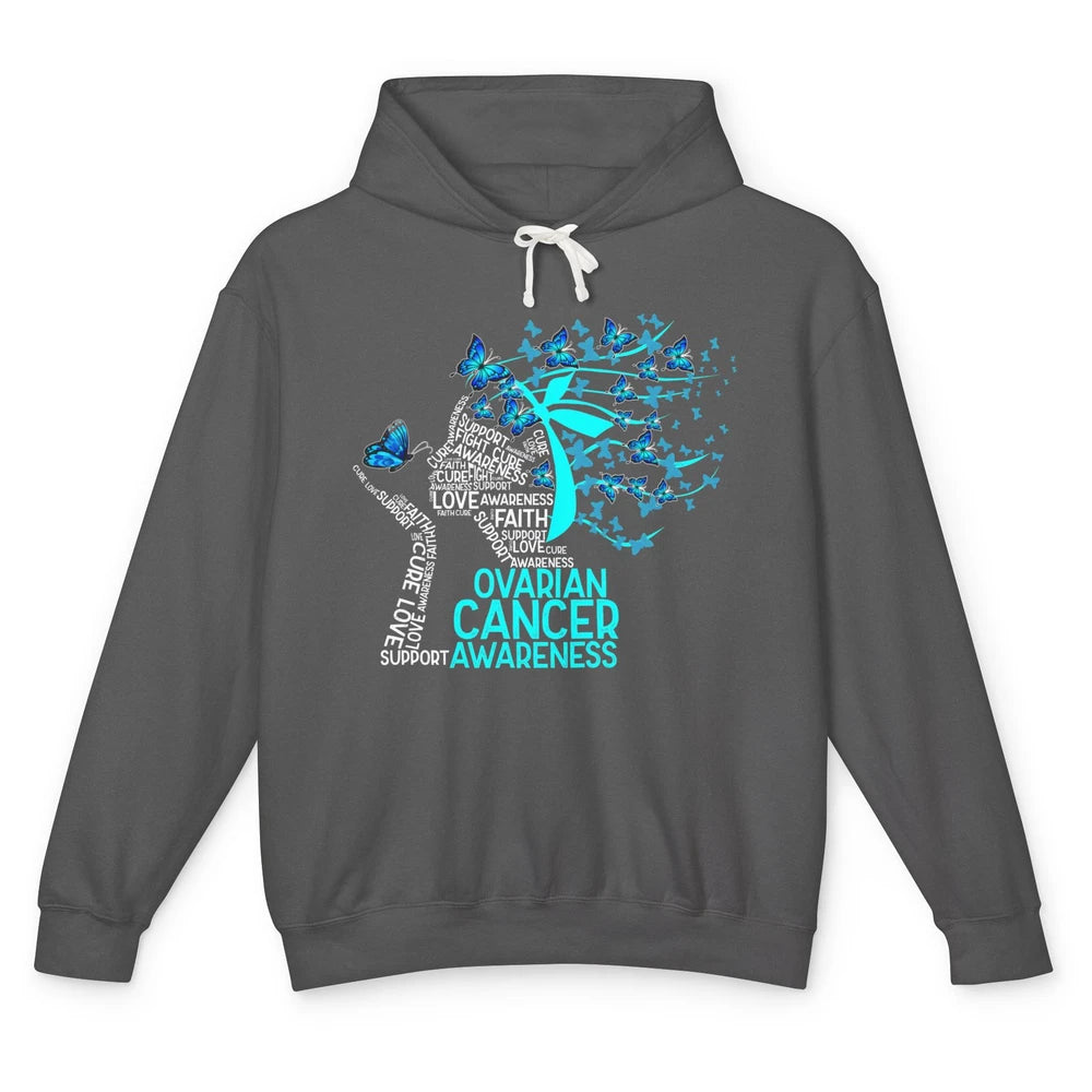Ovarian Cancer Awareness Hope Love Cure Teal Ribbon Unisex Lightweight Hoodie