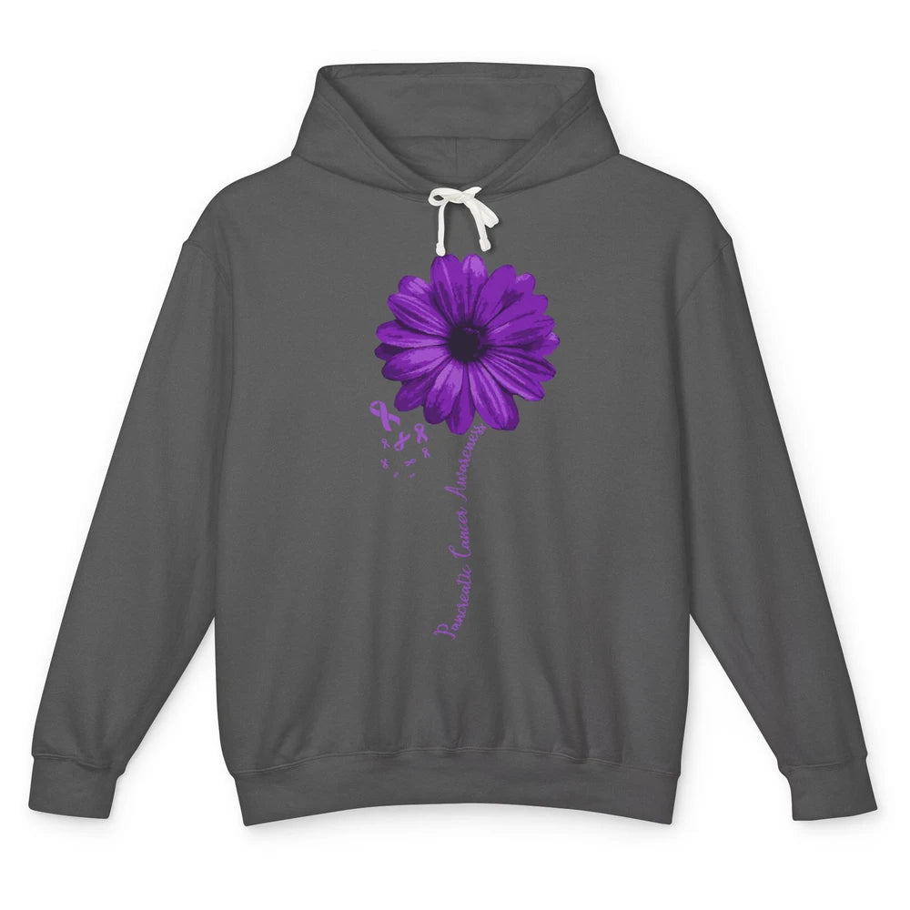 Pancreatic Cancer Awareness Purple Ribbon Daisy Flower Unisex Lightweight Hoodie