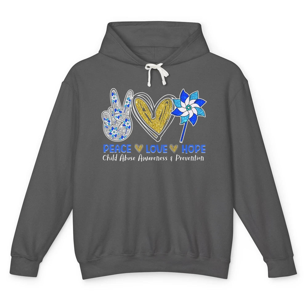 Peace Love Leopard Pinwheel Child Abuse Prevention Month Unisex Lightweight Hoodie
