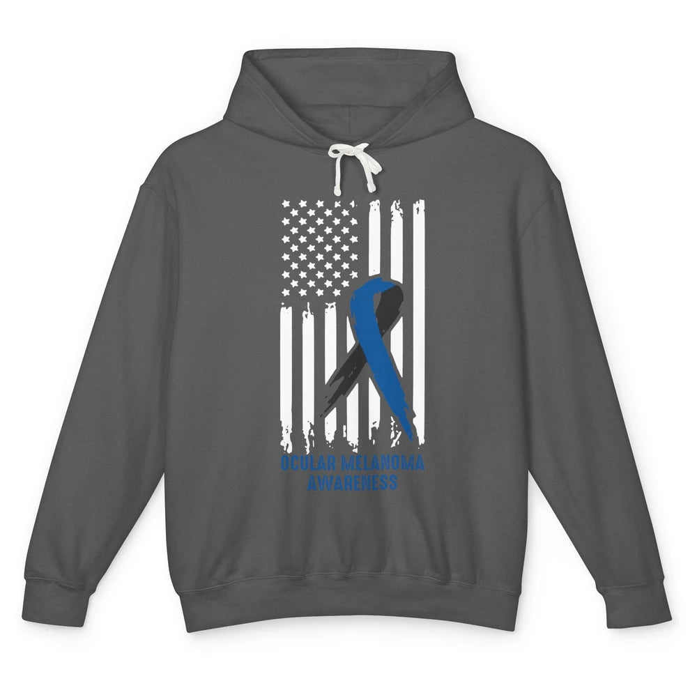 Ocular Melanoma Awareness Ribbon No One Fight Alone US Flag Unisex Lightweight Hoodie