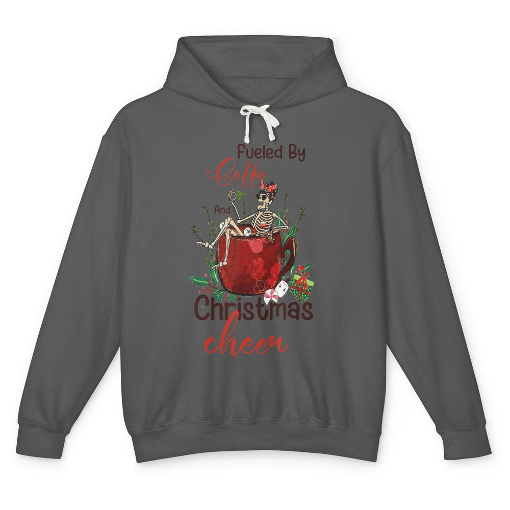 Merry Christmas Skeleton Drink Fueled By Coffee Xmas Latte Unisex Lightweight Hoodie
