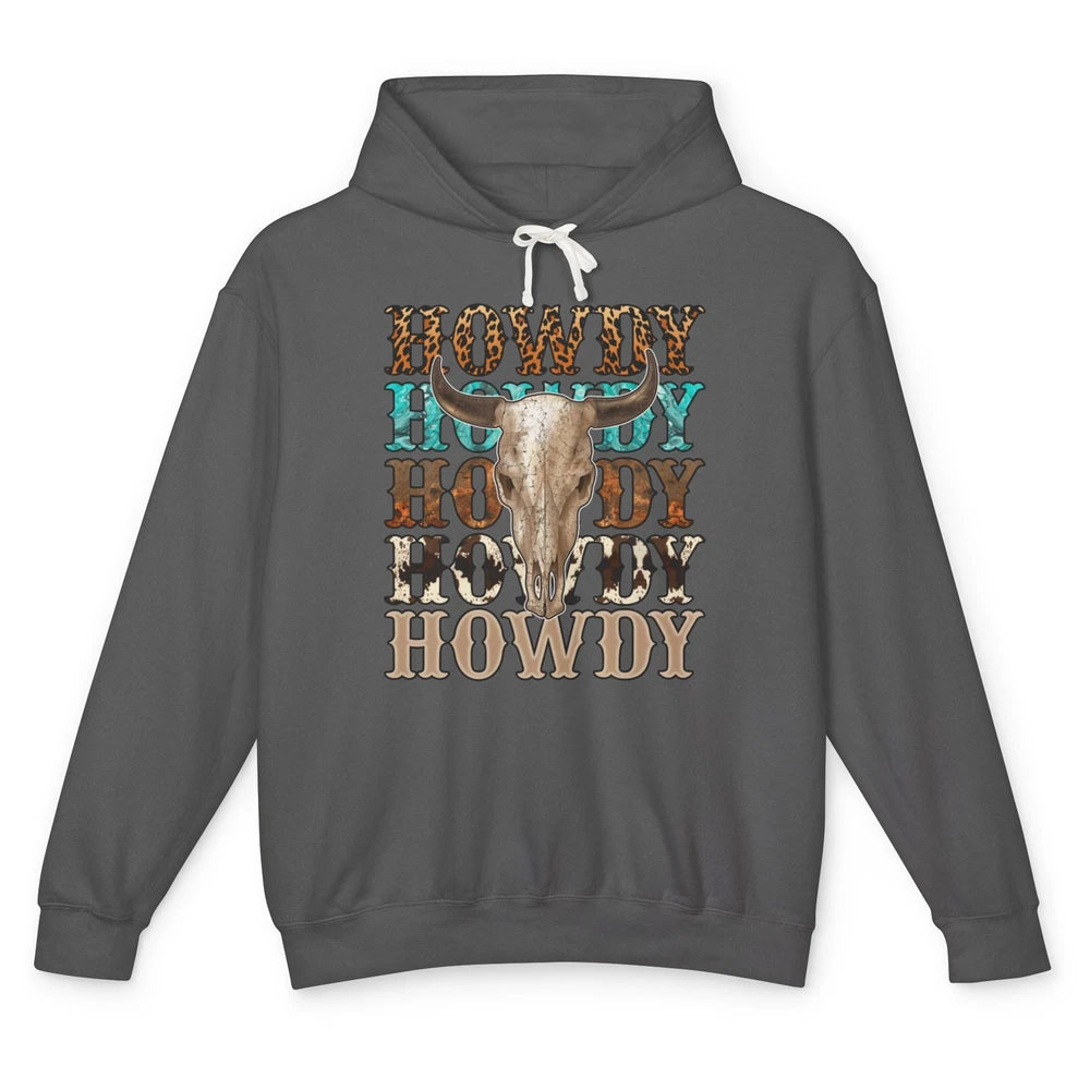 Retro Howdy Bull Skull Rodeo Vintage Western Country Leopard Unisex Lightweight Hoodie