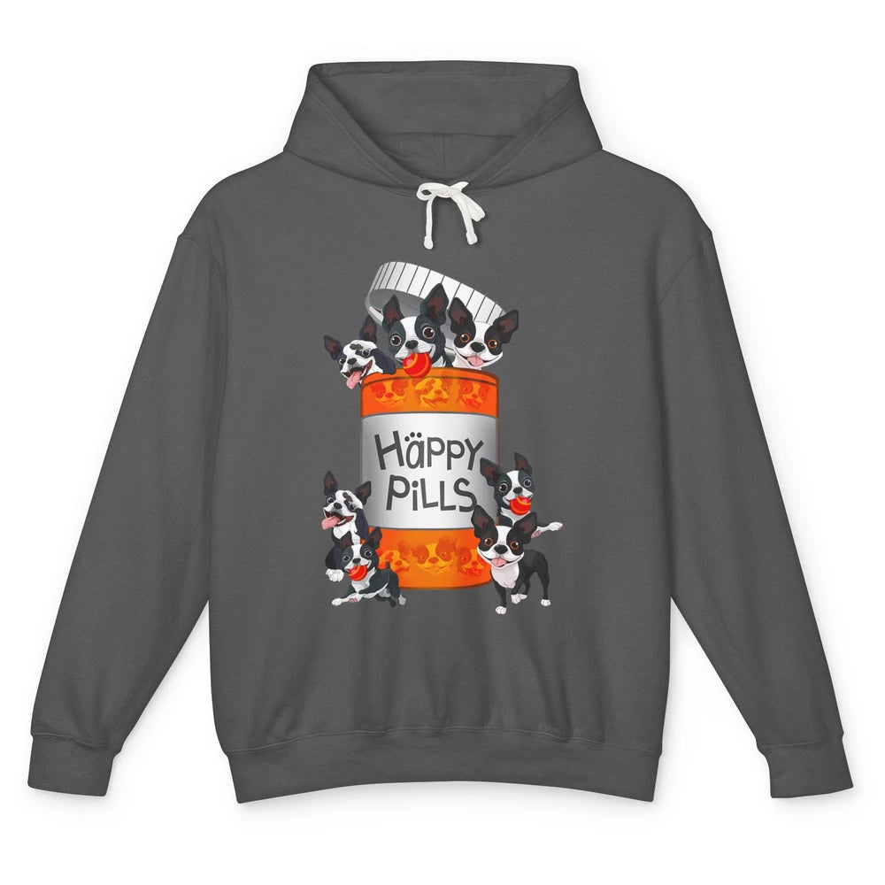Funny Boston Terrier Happy Pills Cute Dog Pet Positive Vibe Unisex Lightweight Hoodie