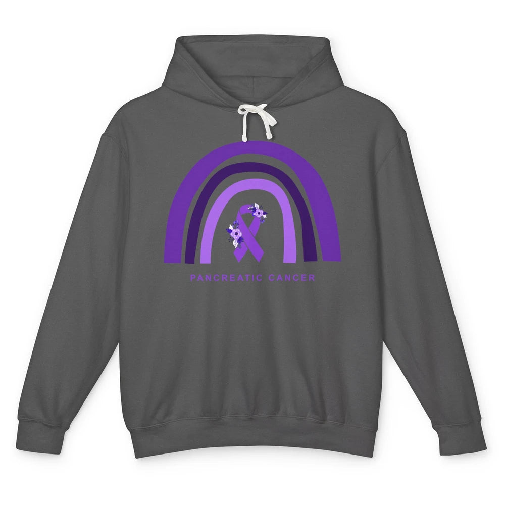Pancreatic Cancer Awareness Floral Purple Ribbon Rainbow Unisex Lightweight Hoodie