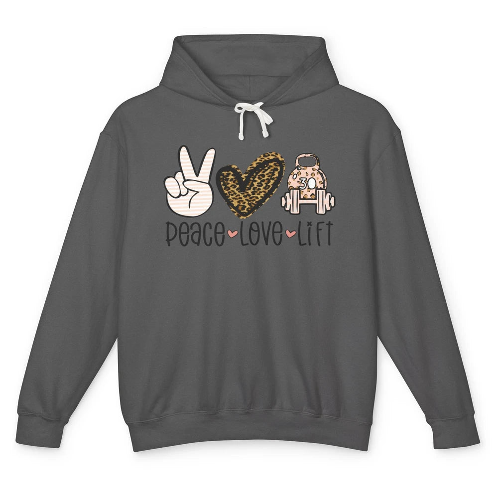 Peace Love Lift Leopard Fitness Workout Gym Trainer Gift Unisex Lightweight Hoodie