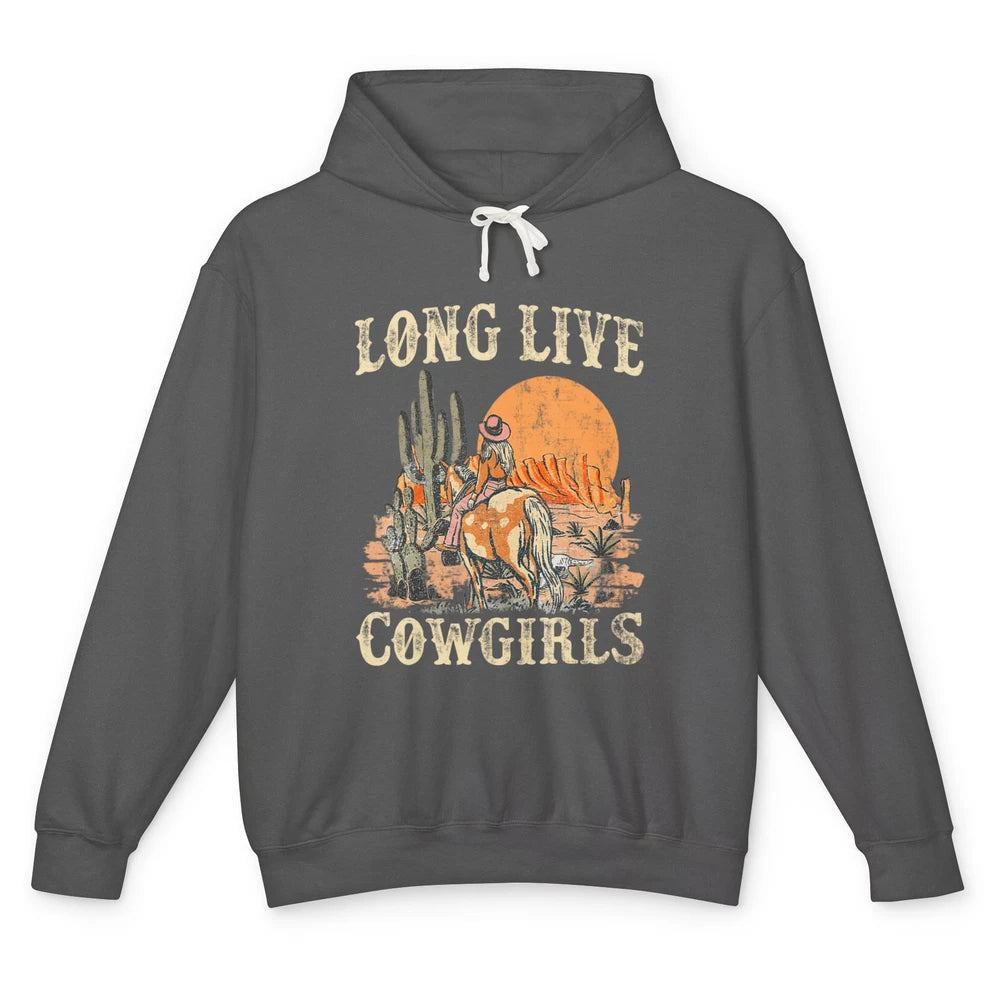 Retro Long Live Howdy Rodeo Western Desert Cowgirl Horseback Unisex Lightweight Hoodie