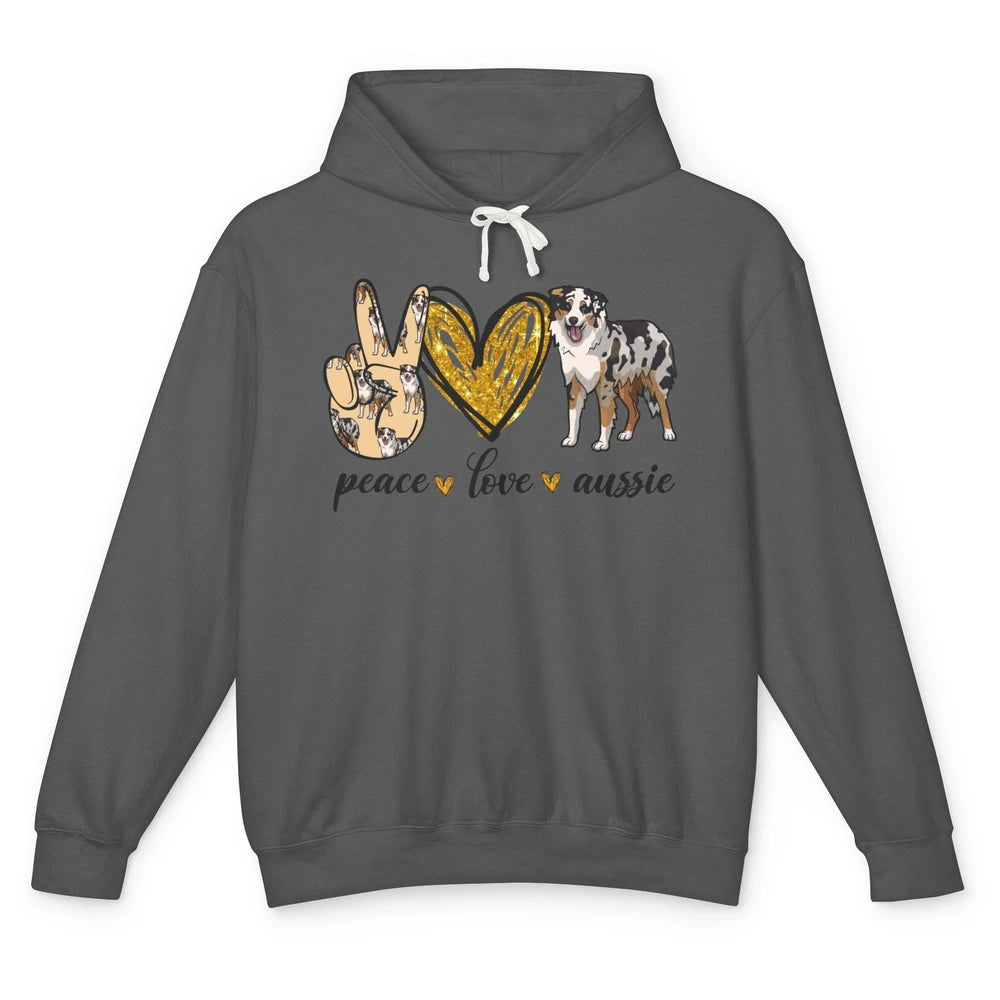 Peace Love Aussie Dog Lovers Australian Shepherd Dad Mom Unisex Lightweight Hoodie