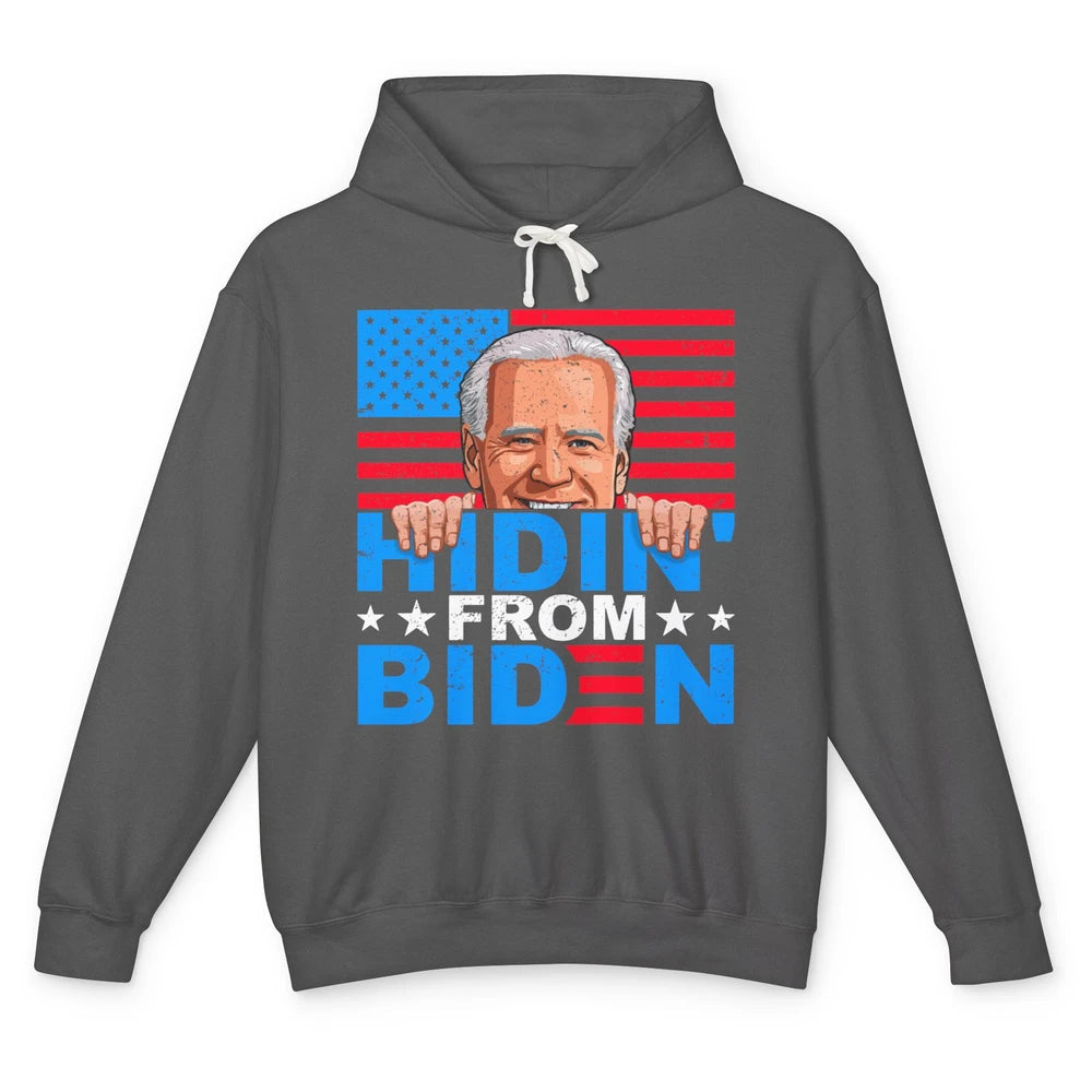 Retro Funny Joe Biden Hiding From Biden Anti Liberal US Flag Unisex Lightweight Hoodie