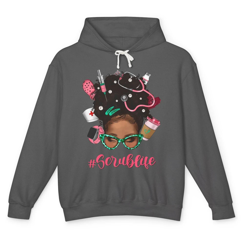 Afro Melanin Messy Bun Nurse Scrub Life CNA Appreciation Unisex Lightweight Hoodie