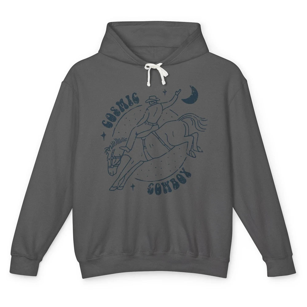 Retro Cowboy Riding Cosmic Cowboy Western Country Cowgirl Unisex Lightweight Hoodie