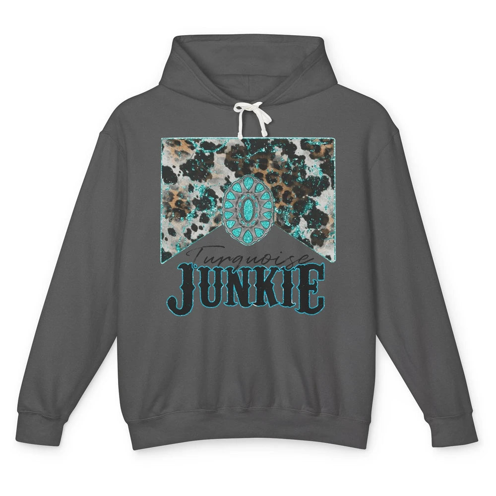 Retro Leopard Turquoise Junkie Gemstone Western Country Unisex Lightweight Hoodie